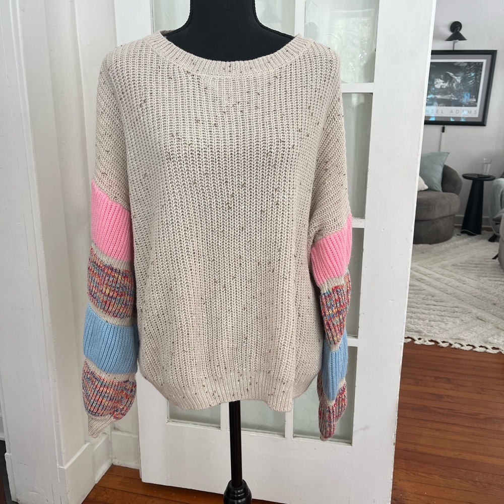 SHEIN Cream Sweater with Pink and Blue Accents
